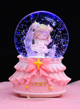 魔卡公主天使水晶球八音盒飘雪旋转音乐盒儿童女孩生日礼物摆件