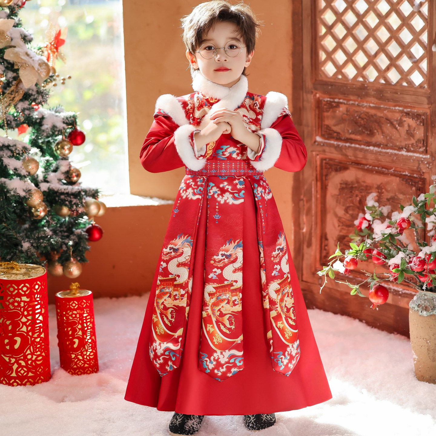 男童拜年服汉服冬款加绒加厚儿童古装国风侠客小少爷过年新年明制,淘宝优惠券,粉丝福利购,淘宝优惠卷