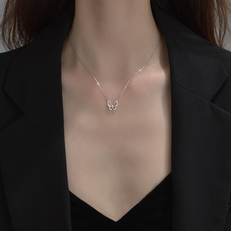 Hollow Butterfly Diamond Necklace Women's Fashionable Elegan - 图3