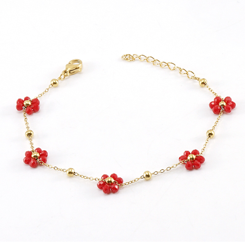 Small Fresh Crystal Flower Stainless Steel Bracelet Female - 图3