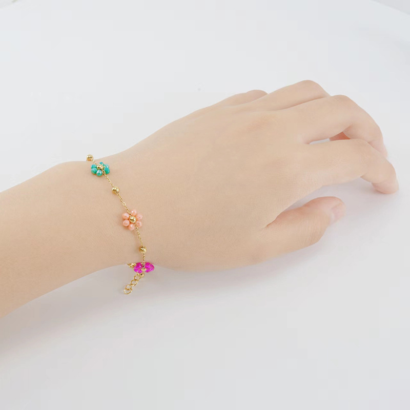 Small Fresh Crystal Flower Stainless Steel Bracelet Female - 图0