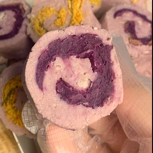 荔浦芋泥嚼嚼卷 0面粉嘴馋嚼 芋泥紫薯肉松健康健身早餐代餐糕点 - 图1