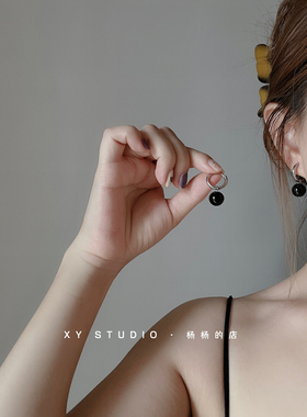 XY STUDIO原创手作耳环黑玛瑙简约高级个性耳圈耳环耳夹冷淡风