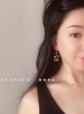 XY STUDIO包邮 卡通手作款耳钉耳环老鼠爱心耳夹定制女童趣闺蜜