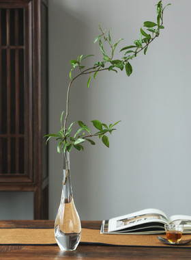 孔雀蓝新中式简约玻璃花瓶禅意琉璃花器插花净瓶家居客厅装饰摆件