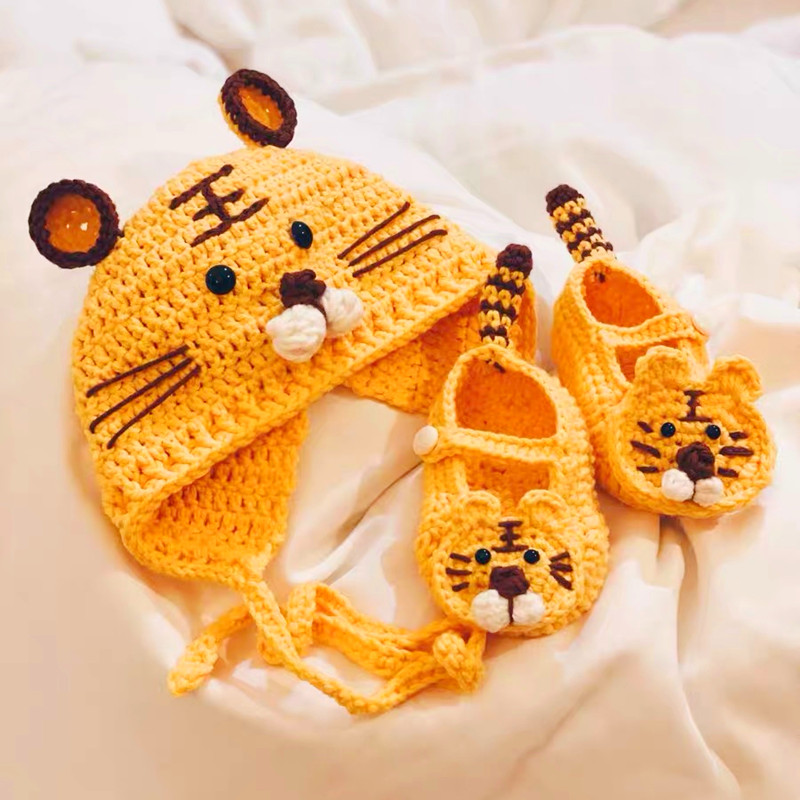 宝宝婴儿鞋帽套装diy材料包手工钩针编织鞋帽绒绒毛线送工具教程 - 图3