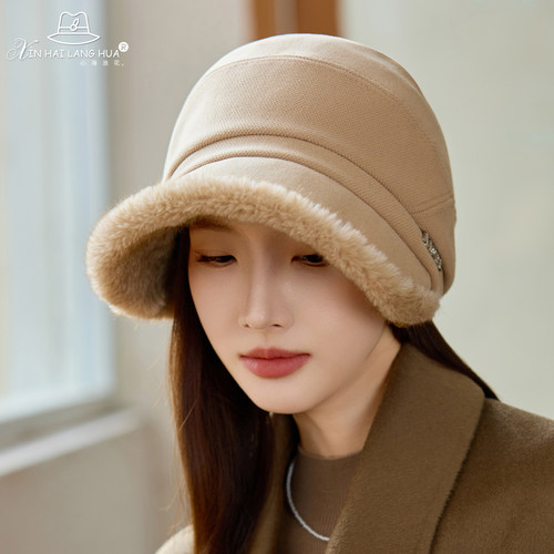 秋冬新款帽子女加绒加厚显脸小防寒保暖渔夫帽宽檐鸭舌八角帽百搭 - 图0