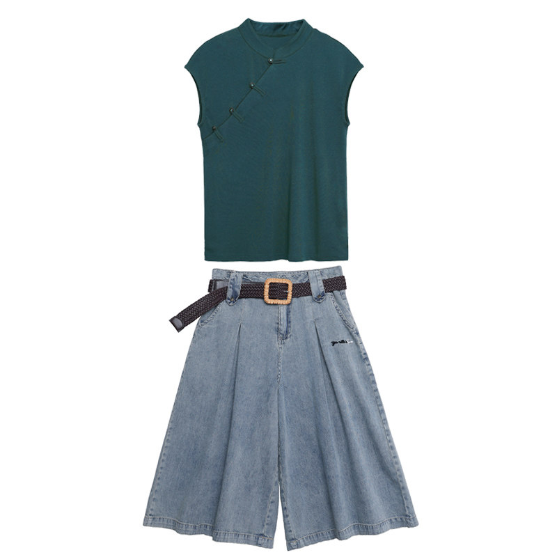 牛仔2020夏季新款高腰宽松阔腿裤 紫铃轻舞牛仔裤