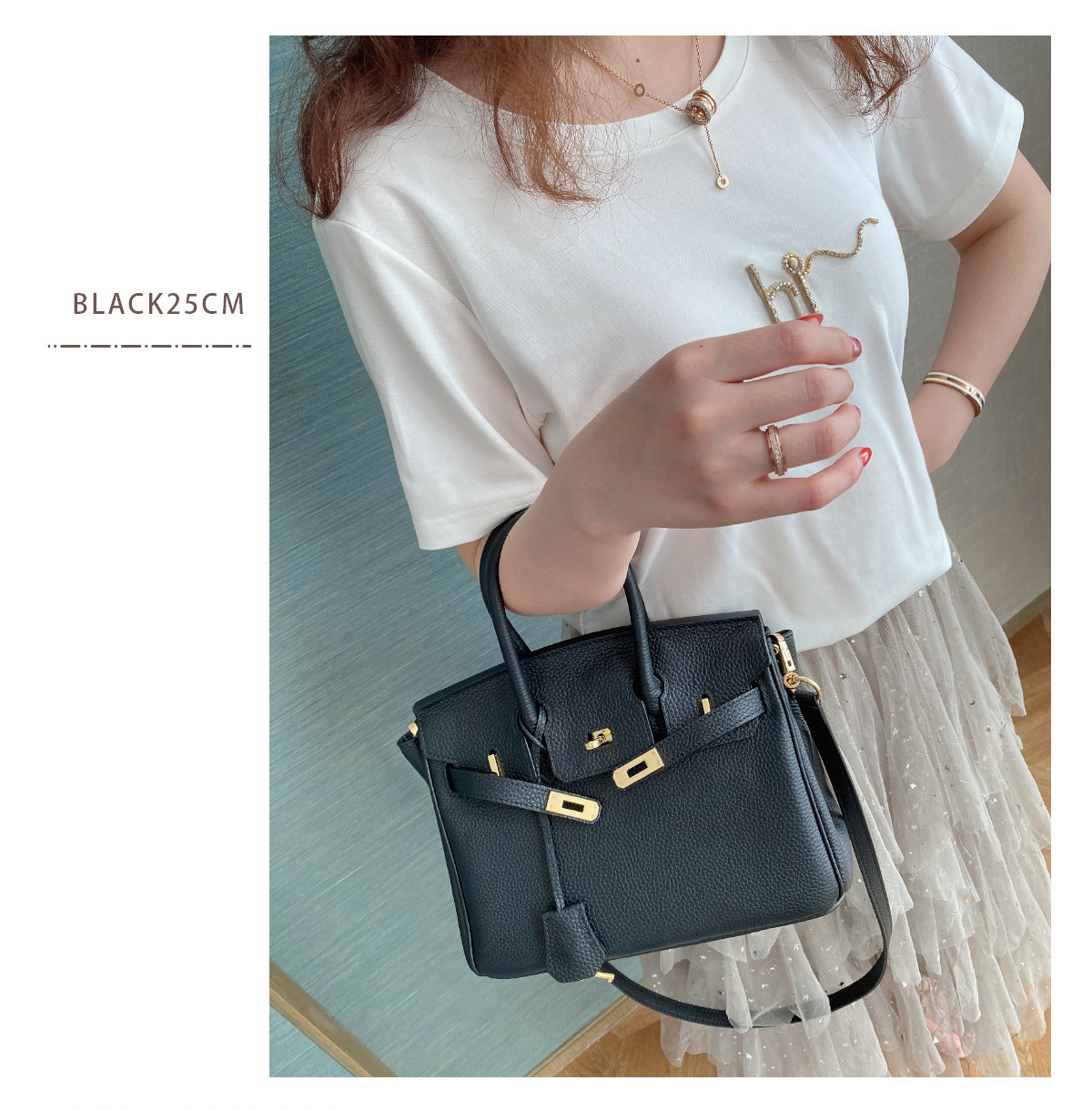 真皮迷你2021新款夏季荔枝纹铂金包 梵妮诗女士包袋