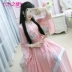 Seven Sevens Edge 2019 Mùa xuân và mùa thu New Pink Pink Pink Crane thêu Quốc gia Cải tiến Áo dài Hanfu - váy đầm