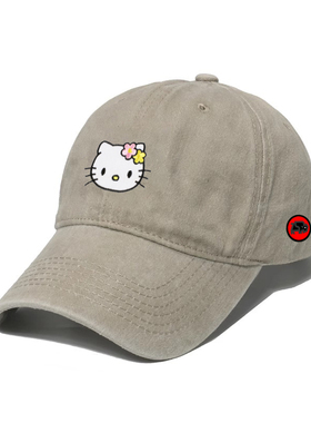MXSOMX猛兽象Hello Kitty卡通刺绣棒球帽男女通用灰色鸭舌帽可爱