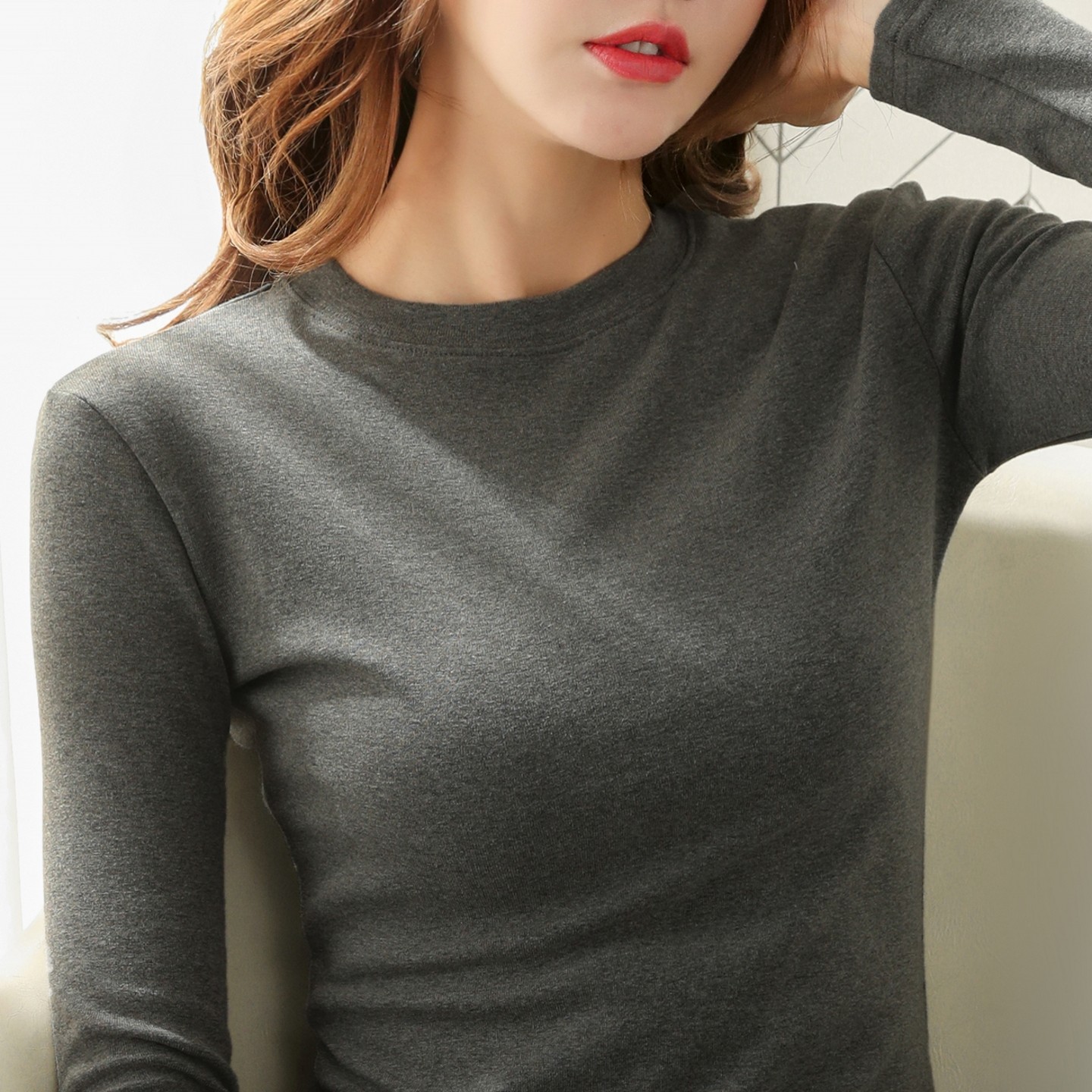 纯棉打底衫女长袖T恤春秋季2025新款加厚磨毛修身小圆领洋气内搭,淘宝优惠券,粉丝福利购,淘宝优惠卷