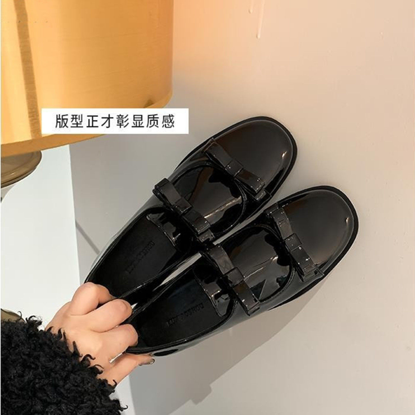 羊皮版~漆皮蝴蝶结浅口小皮鞋女春季百搭平底乐福鞋英伦复古单鞋,淘宝优惠券,粉丝福利购,淘宝优惠卷