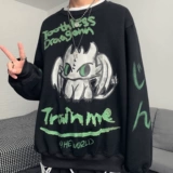 Трендовая брендовая ретро мультяшная утепленная толстовка подходит для мужчин и женщин, в корейском стиле, ручная роспись