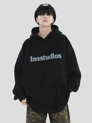 INSstudios 国潮牌情侣美式立体发泡logo连帽卫衣重磅加绒连帽衫 - 图2