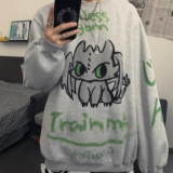 Трендовая брендовая ретро мультяшная утепленная толстовка подходит для мужчин и женщин, в корейском стиле, ручная роспись