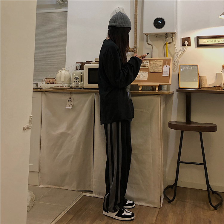韩版复古粗条纹运动裤百搭直筒休闲裤长裤男女 潮流 INSstudios ins 韩版复古粗条纹运动裤百搭直筒休闲裤长裤男女 潮流 INSstudios ins