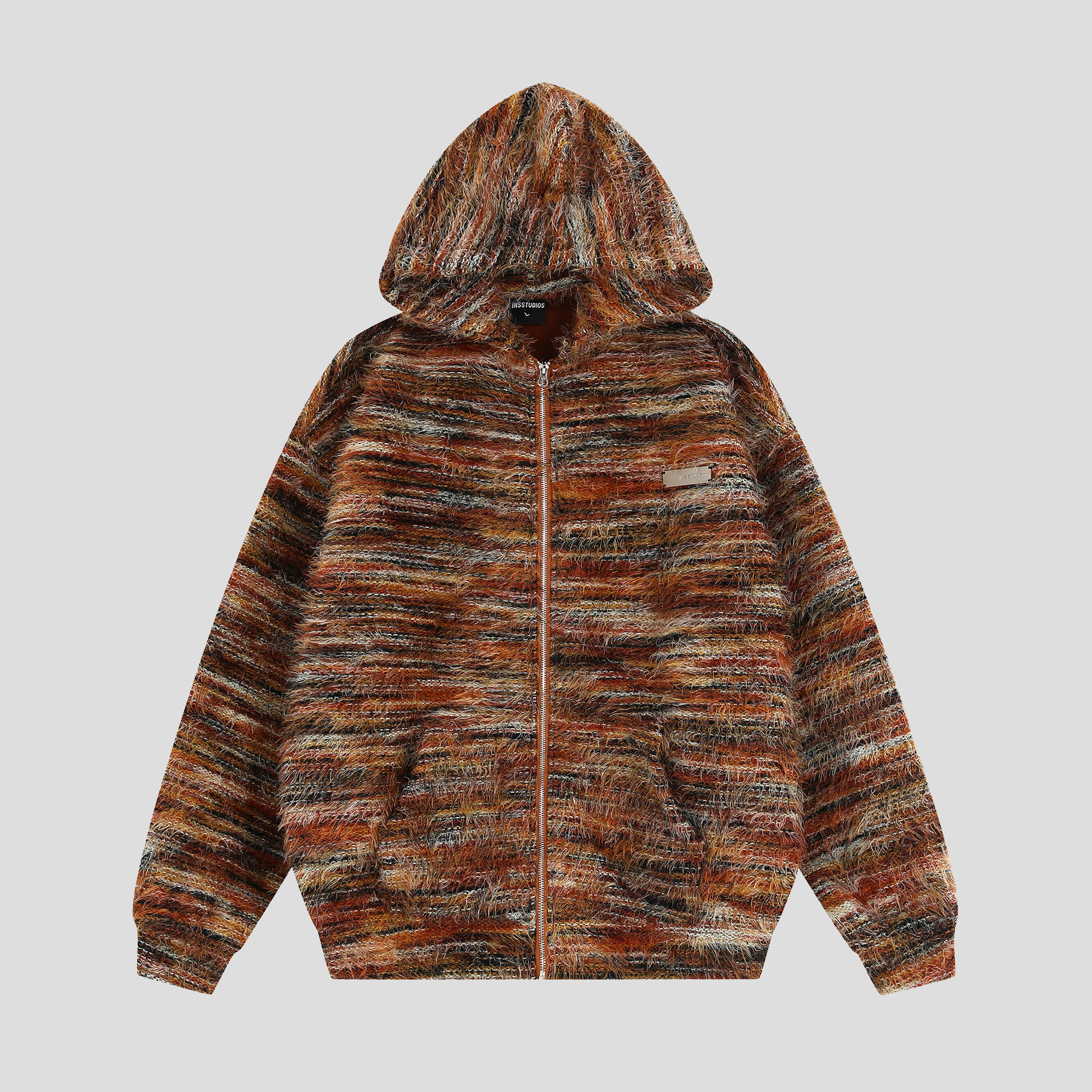 INSstudios 国潮牌情侣美拉德油画渐变条纹卫衣宽松加绒开衫外套