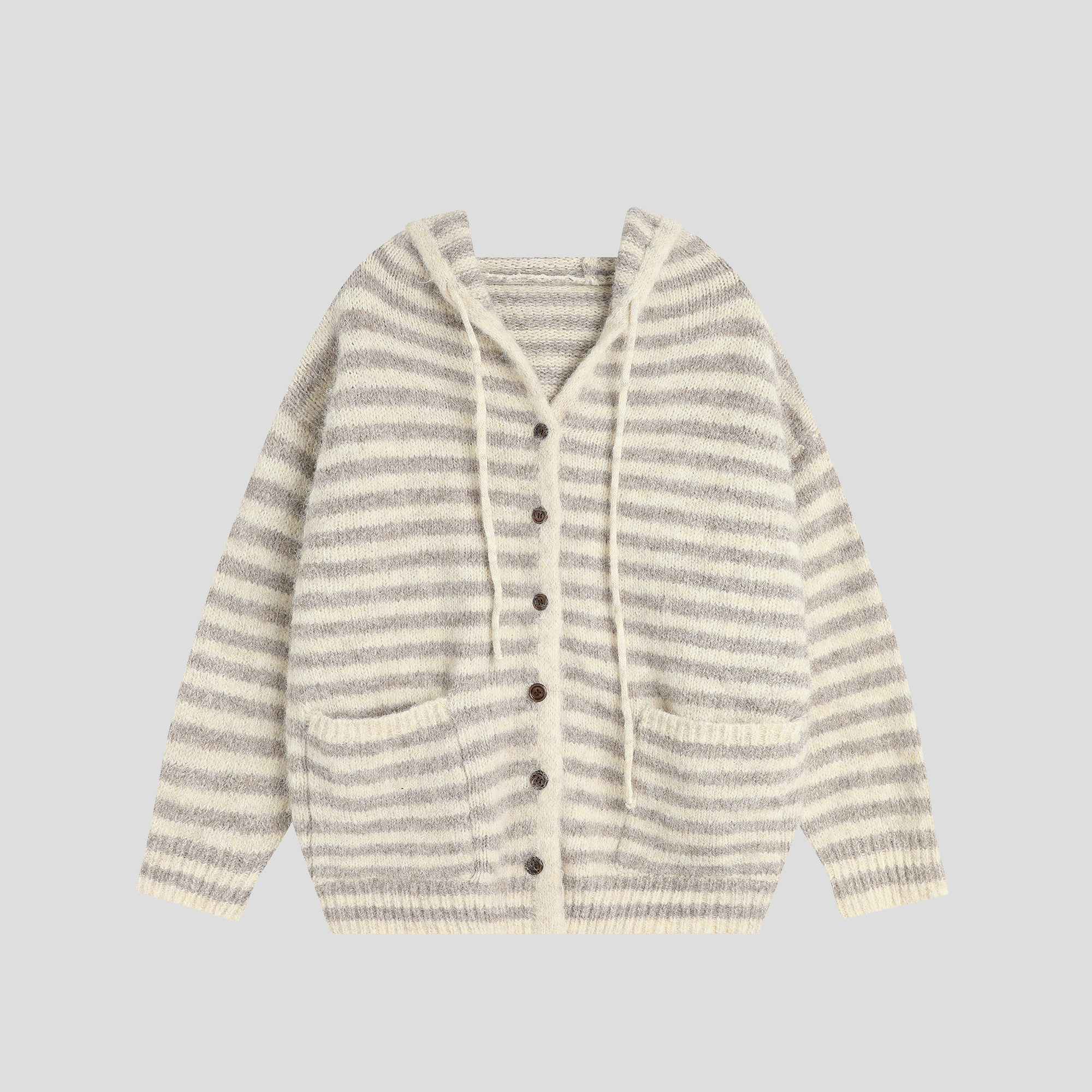 INSstudios 国潮牌美式「混织条纹纱连帽毛衣」宽松针织开衫外套 - 图3