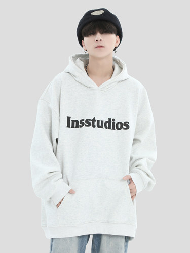 INSstudios 国潮牌情侣美式立体发泡logo连帽卫衣重磅加绒连帽衫 - 图1