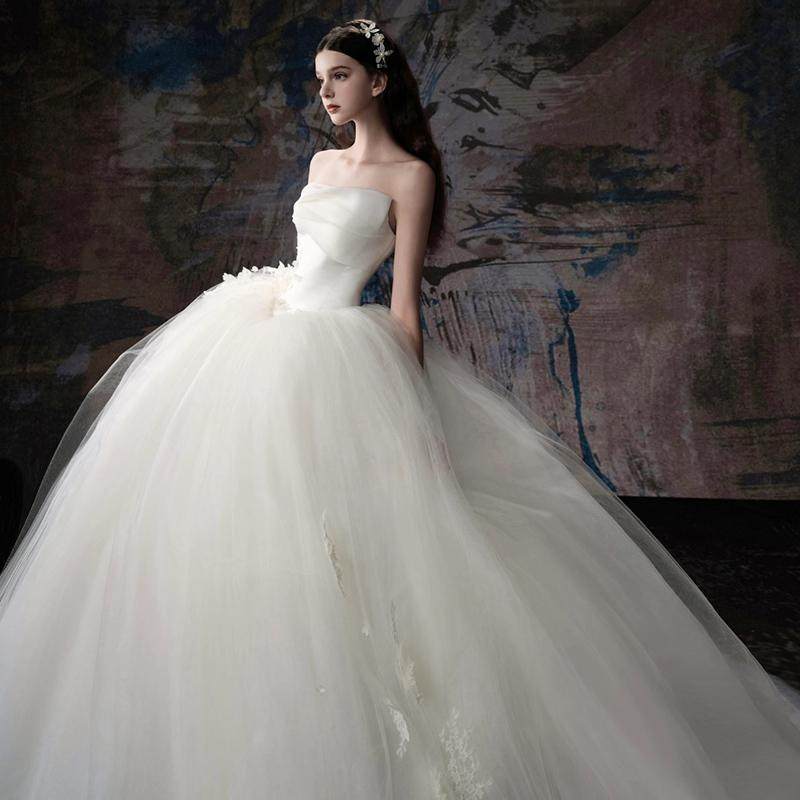 【安娜少女】2025新款新娘结婚婚纱抹胸仙气显瘦森系公主主纱拖尾,淘宝优惠券,粉丝福利购,淘宝优惠卷