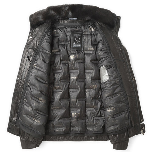 新款真皮皮衣羽绒服男纯牛皮夹克脱卸内胆水貂毛翻领保暖加厚外套 - 图1