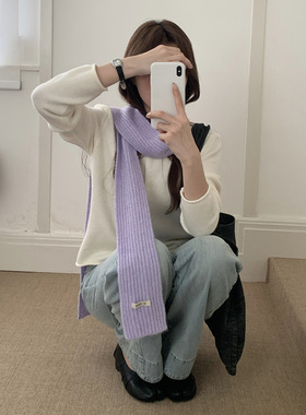 秋冬针织细窄长条小围巾保暖百搭