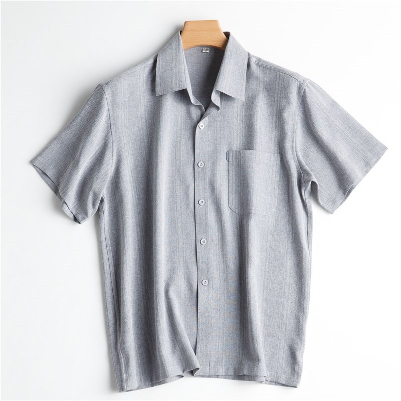 爸爸夏装506070岁爷爷亚麻条纹衬衫 欢洪服饰衬衫