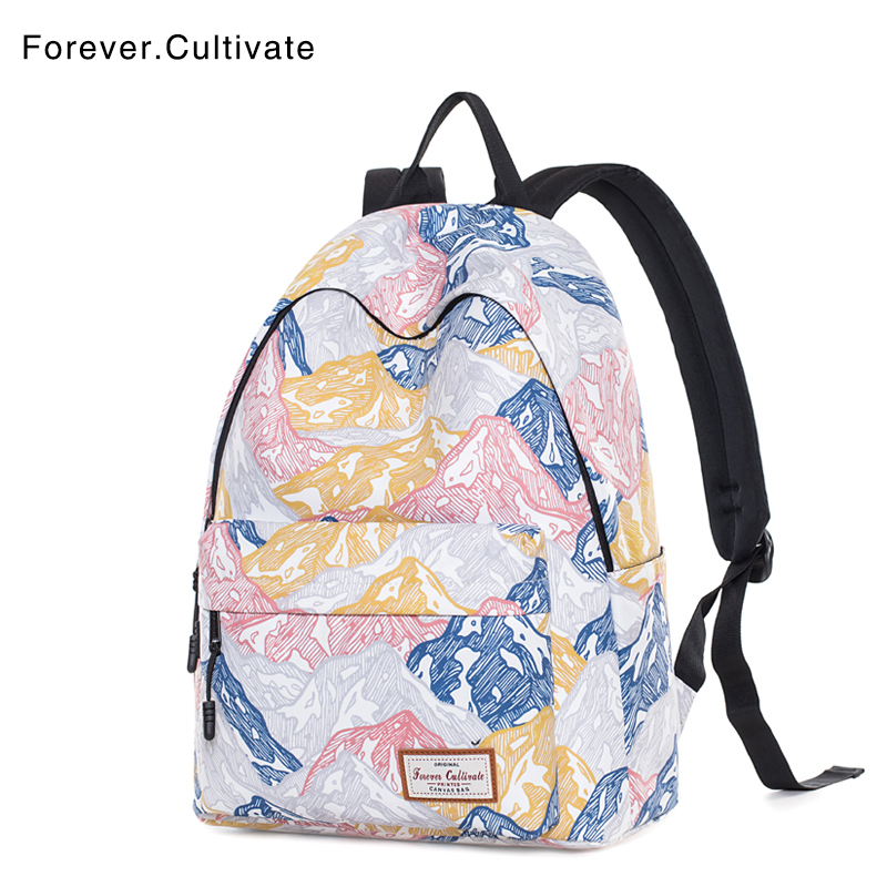 Forever cultivate印花双肩背包女2024新款书包女大学生可装电脑