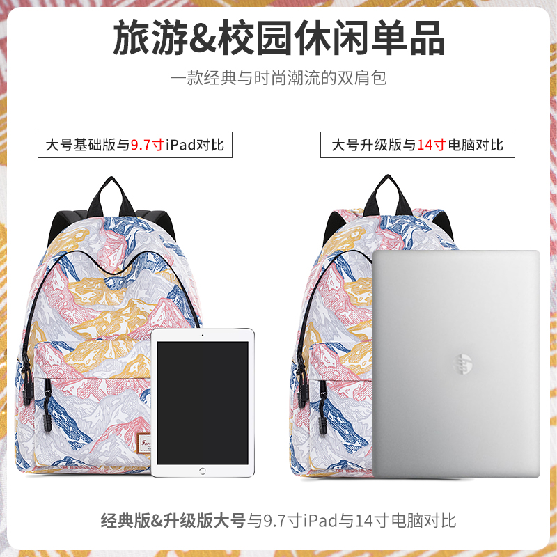 Forever cultivate印花双肩背包女2024新款书包女大学生可装电脑