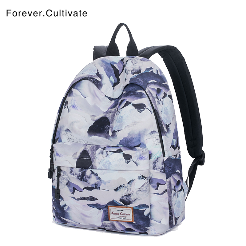 Forever cultivate水墨印花双肩包男高中生书包女大学生简约百搭