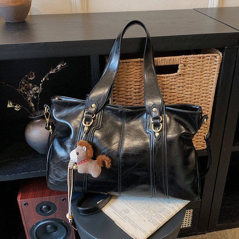 2026新款轻奢托特包包女款大容量通勤包慵懒松弛感单肩包油皮复古,淘宝优惠券,粉丝福利购,淘宝优惠卷