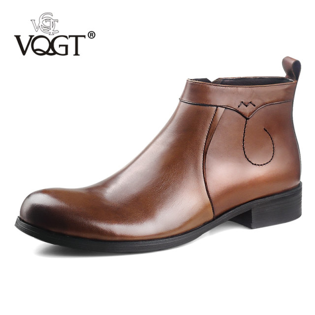 VQGT British fashion men's boots genuine leather boots