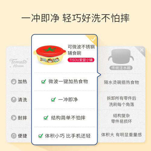 TISOU爱婴小铺儿童餐具不锈钢辅食碗勺子筷子保温碗外出便携套装 - 图0