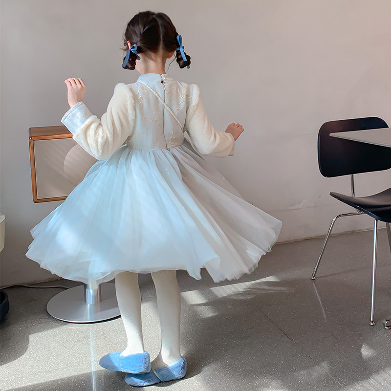 汉服女童拜年服冬季儿童新年衣服加绒连衣裙女孩生日礼服冬装唐装 - 图3