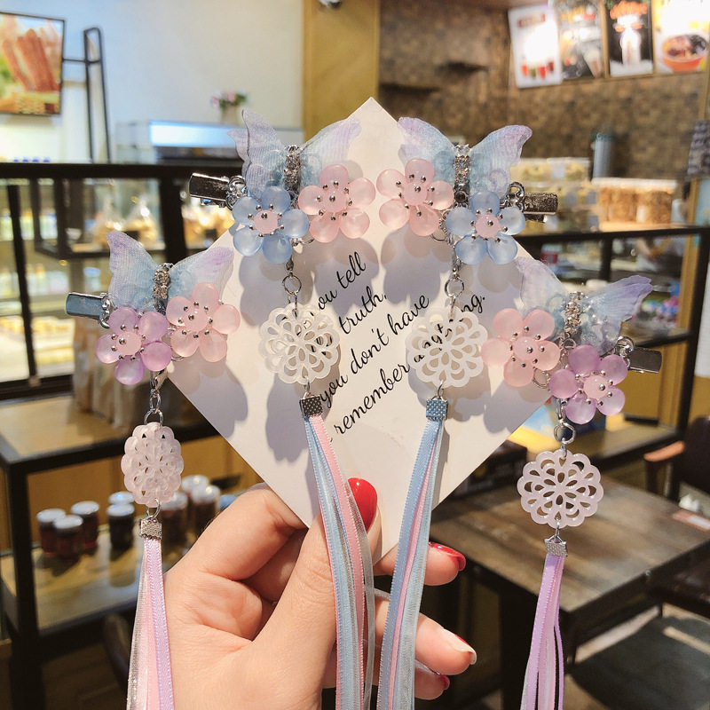 儿童汉服古装头饰女童古风发夹子发饰流苏小女孩中国风发卡子头花,淘宝优惠券,粉丝福利购,淘宝优惠卷