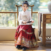 Childrens horse noodle dress girl suit autumn and winter 2023 new Chinese wind girl ancient dress Han clothes for the year of winter clothing