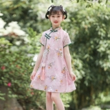 Ретро летнее ципао, детское платье, юбка, летняя одежда, китайский стиль, короткий рукав