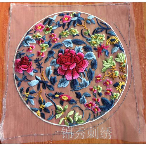 复古青花瓷透明欧纱刺绣网纱机绣绣片服装补子绣花辅料 - 图0