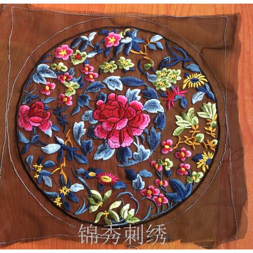 复古青花瓷透明欧纱刺绣网纱机绣绣片服装补子绣花辅料 - 图1