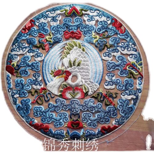 清代圆形祥云仙鹤补子刺绣布丁中国风汉服重工刺绣欧根纱绣 - 图2
