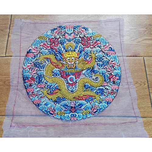明清皇家官服补子补褂刺绣龙纹正面盘龙图透明欧根纱底面料绣花 - 图0