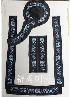 慈溪同款黑色非遗缎子长袍刺绣