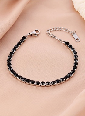 满钻金色钛钢手链男女款 欧美ins简约冷谈风微镶锆石时尚百搭饰品