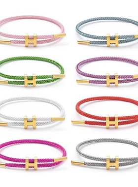 新款不锈钢时尚工字扣钢丝绳手链3.0M可调节钛钢钛钢防水汗手绳