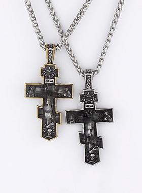 欧美复古嘻哈钛钢十字架项链不锈钢铸造个性百搭男士挂件饰品