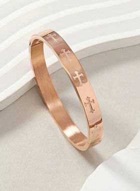 十字架男女款情侣手镯时尚新款钛钢卡扣开口手镯不掉色小众手饰