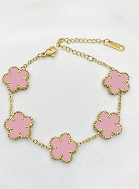 高级感15mm五叶四叶幸运草双面五花钛钢手链女金色小众轻奢手链