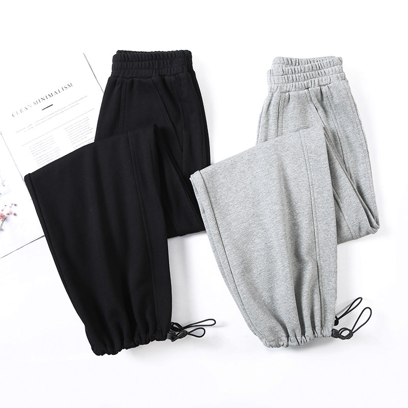 抽绳宽松束脚春秋季胖mm高腰卫裤 三亲休闲裤