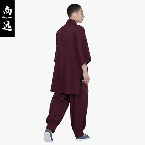 尚远新冰丝夏季七分袖僧服短褂罗汉褂套装僧衣僧装短袖名族汉服男-图1